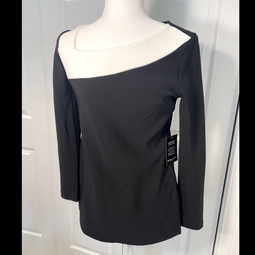 NWT Boston Proper Black and White Long Sleeve Blouse Top - XS - Picture 1 of 11